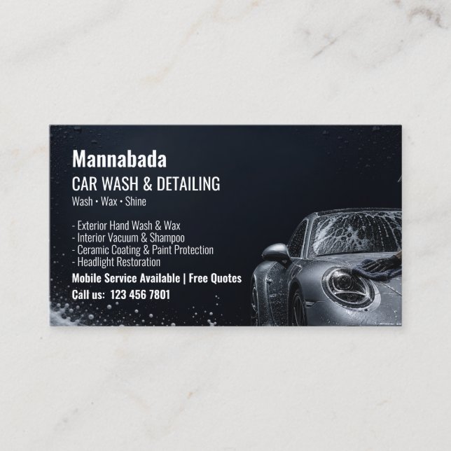 Biltvätt Modern Professionell AutoDetaljering Visitkort (Framsida)