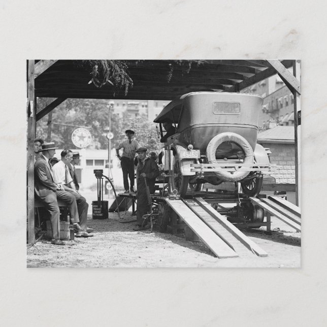 Bilvårdstation, 1924. Gammalt foto Vykort (Framsida)