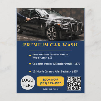Bilvask Redigerbar Premium Mall Navyblå Guld Flygblad