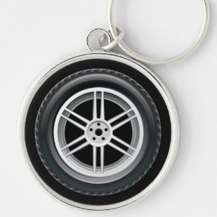 Bilvinterdäck & rullar Keychain Rund Silverfärgad Nyckelring