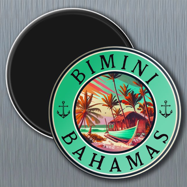 Bimini Bahamas ankare Fiskeredskapsbåt på Vintagen Magnet (Skapare uppladdad)