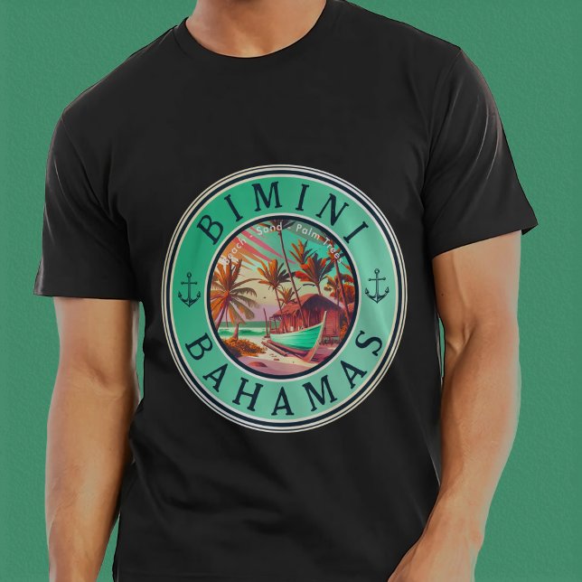 Bimini Bahamas ankare Fiskeredskapsbåt på Vintagen T Shirt (Skapare uppladdad)