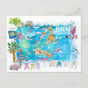 Bimini Bahamas Illustrated Karta Vykort