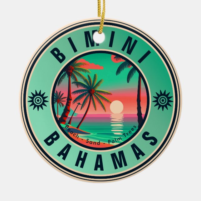 Bimini Bahamas Retro Sunset Travel Souvenir 1950-t Julgransprydnad Keramik (Framsidan)