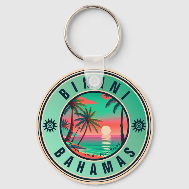 Bimini Bahamas Retro Sunset Travel Souvenir 1950-t Nyckelring (Framsida)