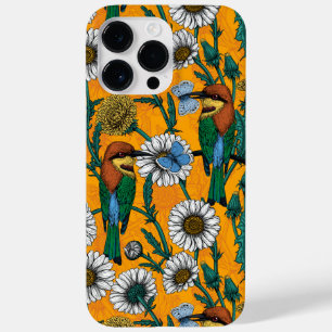 Bin, blå fjärilar och daisy på orange