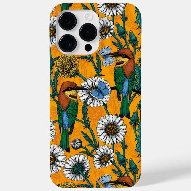 Bin, blå fjärilar och daisy på orange (Baksida)