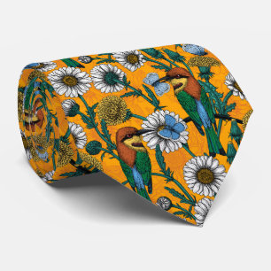 Bin, blå fjärilar och daisy på orange slips