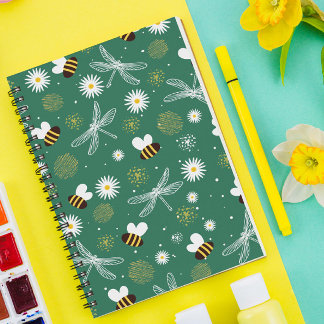 Bin, Dragonfly och Blommor Spiral Anteckningsbok