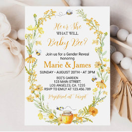 Bin Gender Reveal Wildblomma Baby Bee-inbjudan Inbjudningar