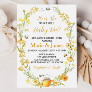 Bin Gender Reveal Wildblomma Baby Bee-inbjudan Inbjudningar