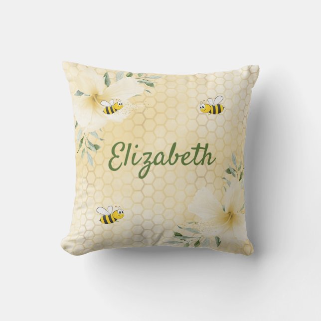 Bin gult honeycomb blommigt namn kudde (Framsida)