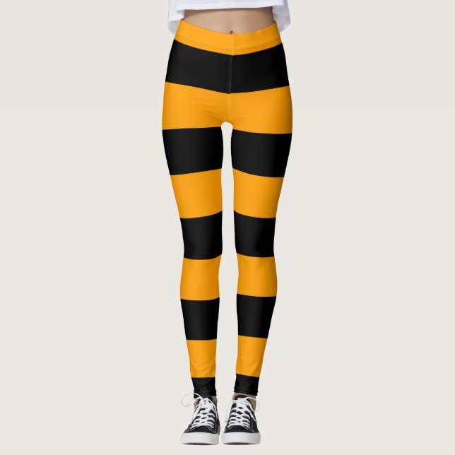 Bin-Gult och svart strimlade skinn Leggings (Framsida)
