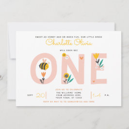 Bin Gult & Rosa Blommigt ONE Baby 1st Birthday Inbjudningar