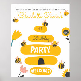 Bin Gult & Rosa Blommigt ONE Baby 1st Birthday Poster