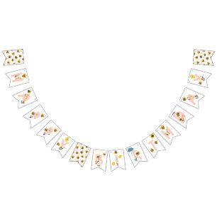 Bin Gult & Rosa Blommigt ONE Baby 1st Birthday Vimplar