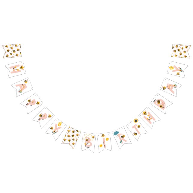 Bin Gult & Rosa Blommigt ONE Baby 1st Birthday Vimplar (Alla)