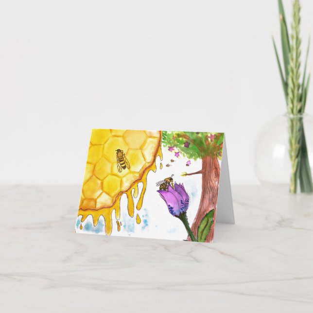 Bin, honung Sol och blommigt kort av Emma & Evan (Framsida)