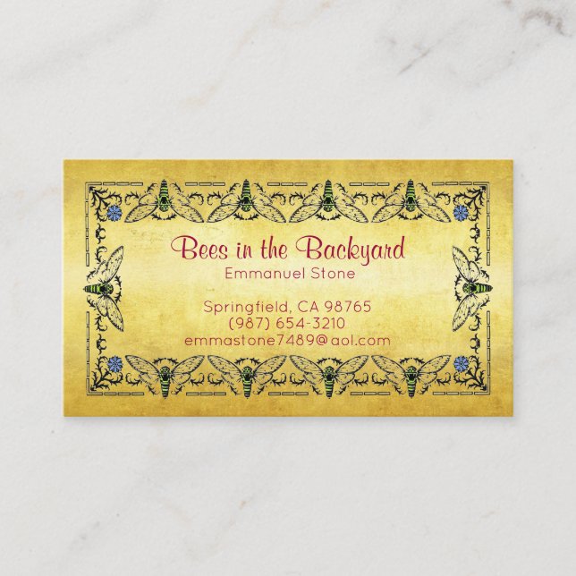 Bin i Backyard Guld Löv Visitkort (Framsida)