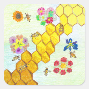 Bin i smaksatta färgämnen med Blommigt Stickers Fyrkantigt Klistermärke