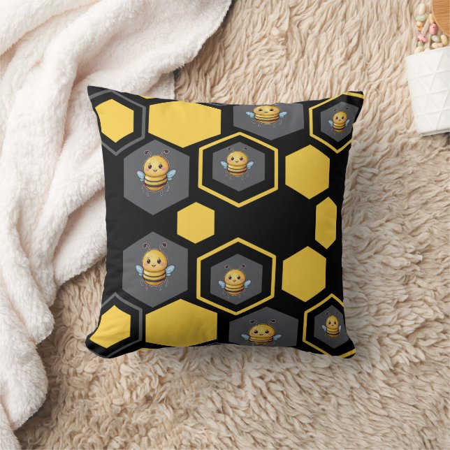 Bin i svartvit utskrift i Honeycomb Kudde (Filt)