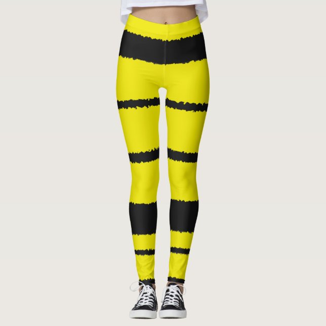 Bin Inspikad Gult och baljväxter av svart Rand Leggings (Framsida)