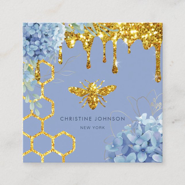 Bin logotyp och blått affärskort i kvadrat fyrkantigt visitkort (Framsida)