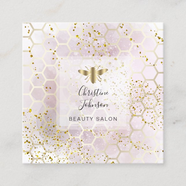 Bin logotyp på FAUX glitter vattenfärgsbikaka Fyrkantigt Visitkort (Framsida)