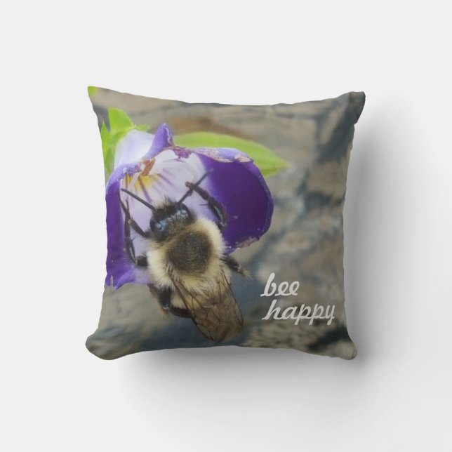 Bin Lycklig och blomma Kudde (Framsida)