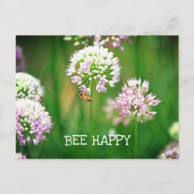 Bin med Lila Allium Garden Flower Motivational Vykort (Framsida)