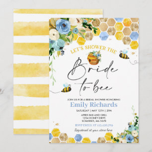 Bin Möhippa Blue & Guld Blommigt till bin Inbjudningar