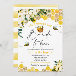 Bin Möhippa vit och Guld Blommigt Bride to Bee Inbjudningar
