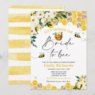Bin Möhippa vit och Guld Blommigt Bride to Bee Inbjudningar