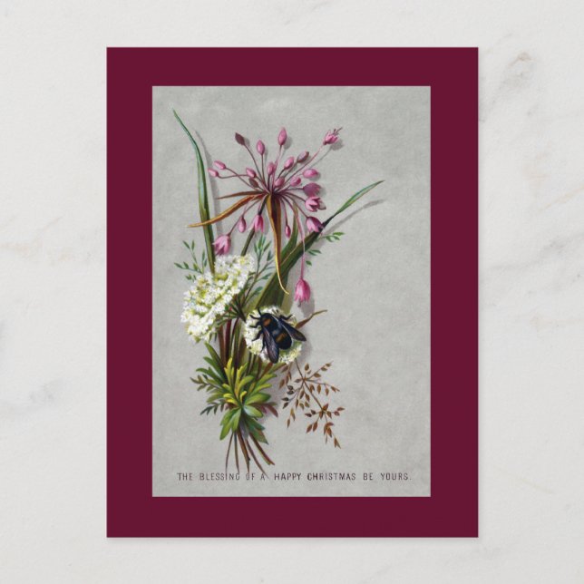 Bin och Allium Victorian Jul Helg Vykort (Framsida)