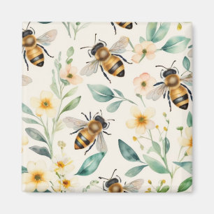 Bin och blommor - Blommigt av Cream Honungsbin Mön Magnet