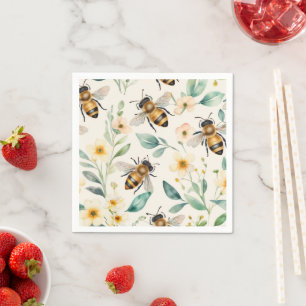 Bin och blommor - Blommigt av Cream Honungsbin Mön Pappersservett
