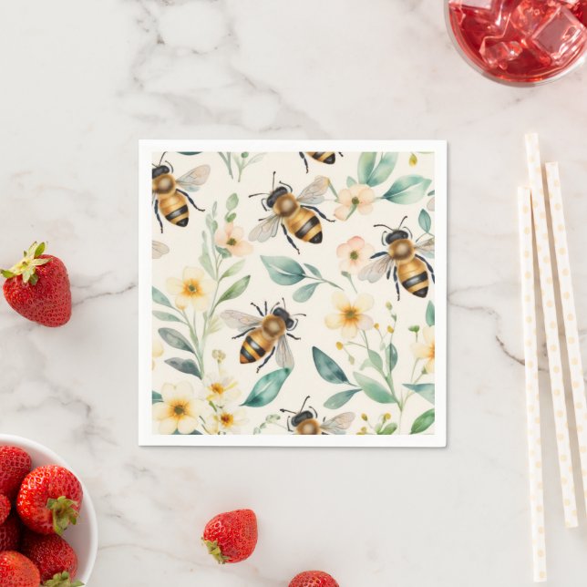 Bin och blommor - Blommigt av Cream Honungsbin Mön Pappersservett (Insitu)