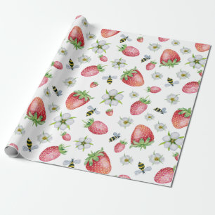 Bin- och blommor, jordgubbar och smulor presentpapper