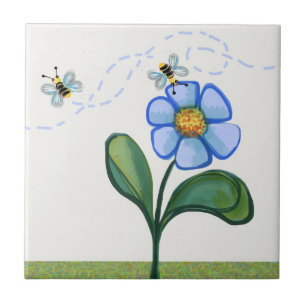 Bin och blommor kakelplatta