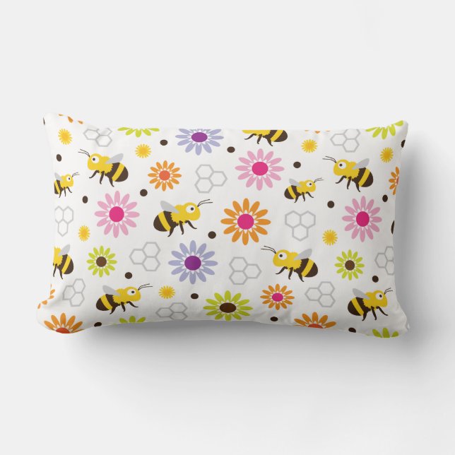 Bin och blommor lumbarkudde (Framsida)