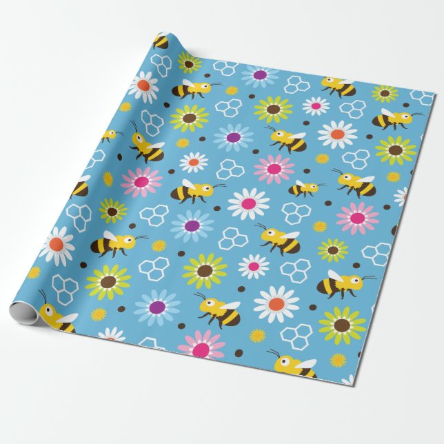 Bin och blommor presentpapper (Utrullad)