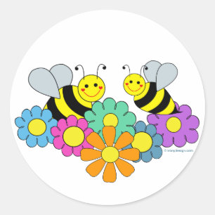 Bin och blommor runt klistermärke