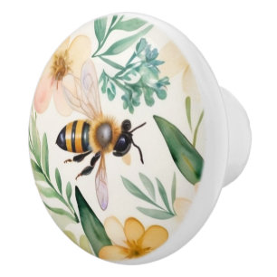 Bin och blommor - Söt Blommigt Honungsbin Mönster Knopp