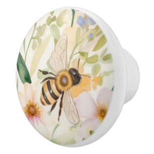 Bin och blommor - Söt Blommigt Honungsbin Mönster Knopp