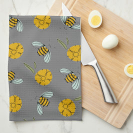 Bin och Buttercups på Grått Kökshandduk