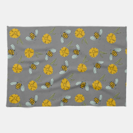 Bin och Buttercups på Grått Kökshandduk