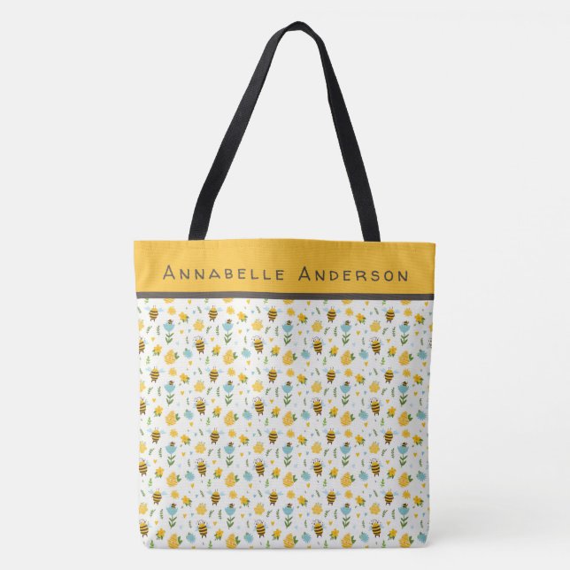 Bin och Flower Mönster personalize Tote Bag Tygkasse (Framsida)