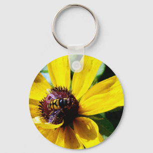 Bin och Gult blomma Nyckelring