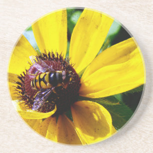 Bin och Gult blomma Underlägg Sandsten
