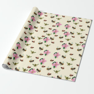 Bin och humlor och blommar av frukt i vår presentpapper